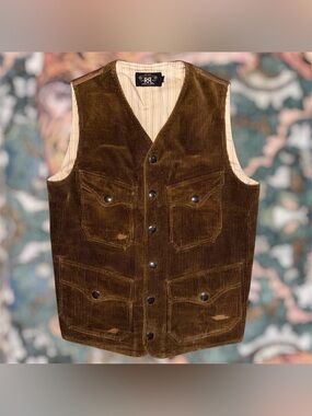 RRL Ralph Lauren Corduroy Vest 90s Gilet Waistcoat Hunting Button Brown Men’s XS